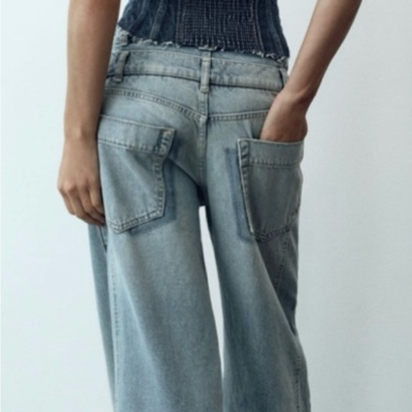 COPY - ZARA Asymmetrical Wide Leg Double Waistband Jeans Size 12 - Picture 2 of 10